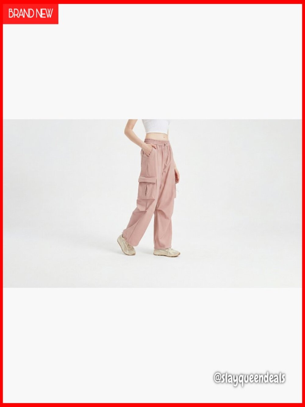 Wide Leg Cargo Pants with 5 Pockets, Waterproof Stretch Fabric, Elastic Waist - Picture 7 of 7